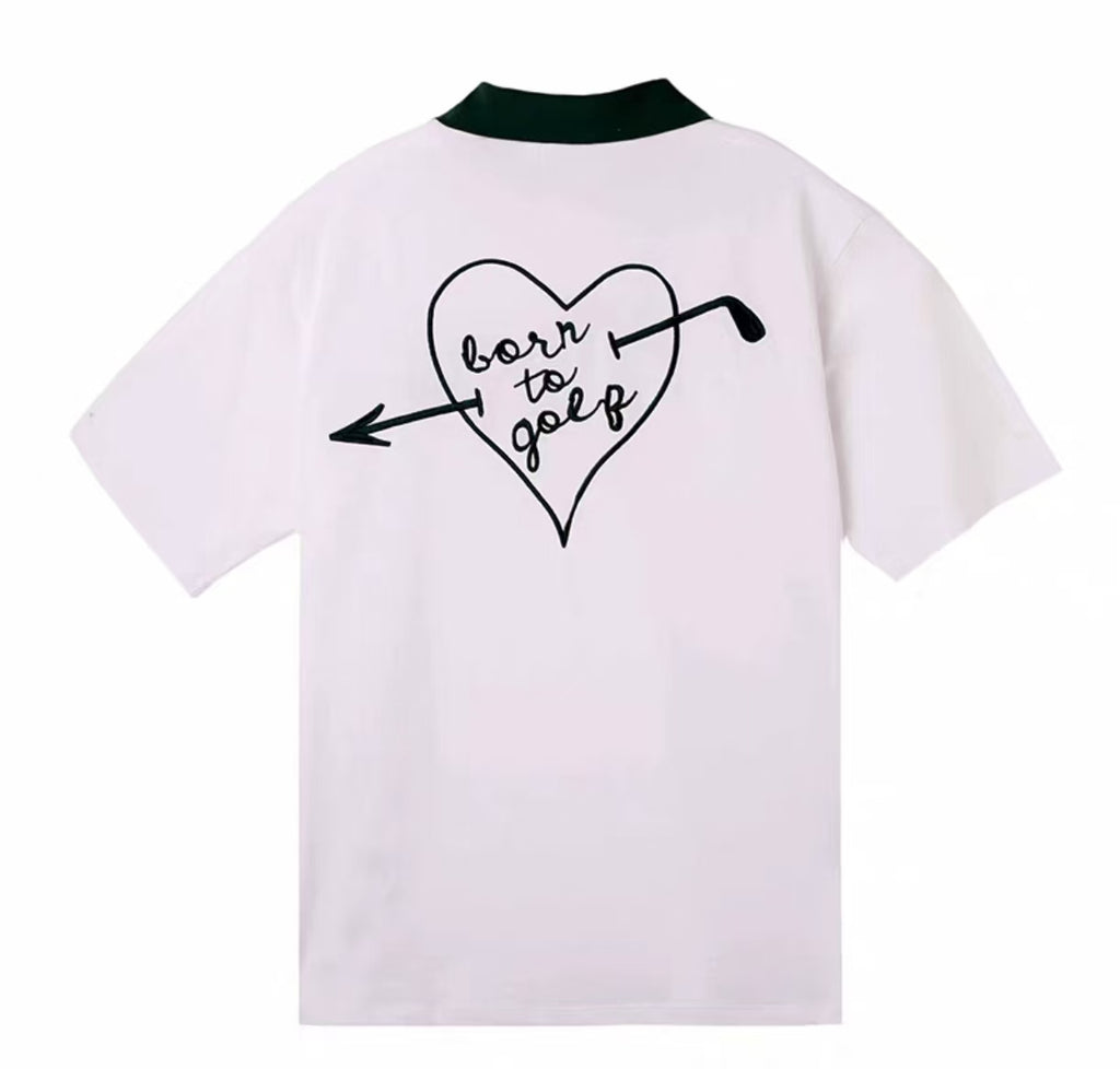 Devereux White heart-print golf polo rear product view
