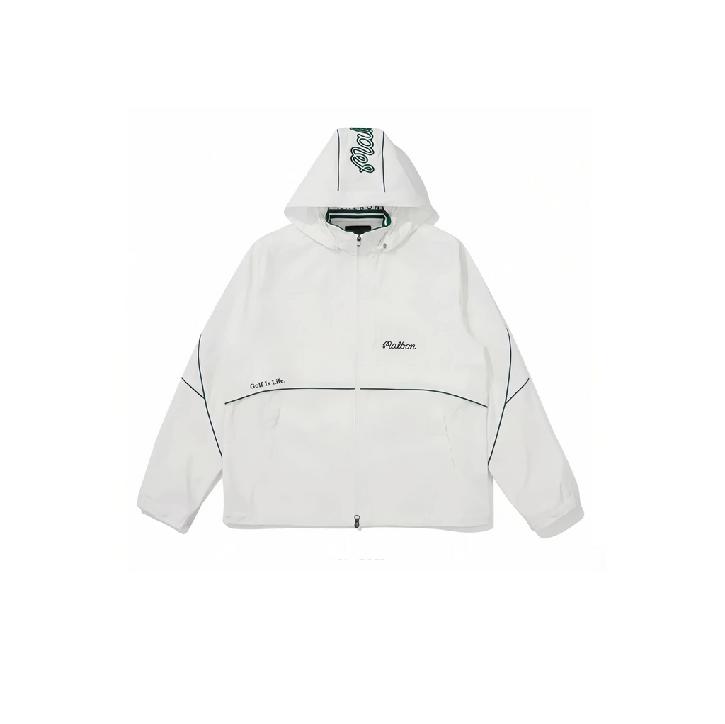 Malbon Men Golf Hooded Jacket Detachable Cap Casual Sport Outerwear 2025 White front view