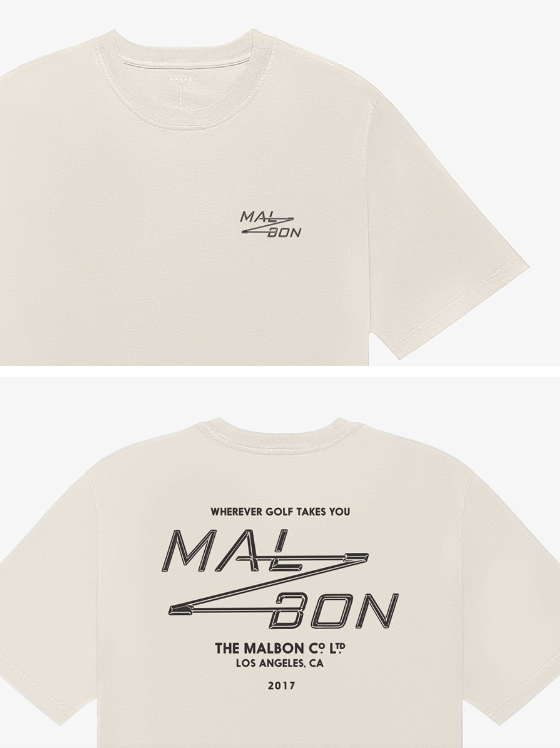 Malbon Bermuda Utility Men's Graphic Golf T-Shirt Beige front detail