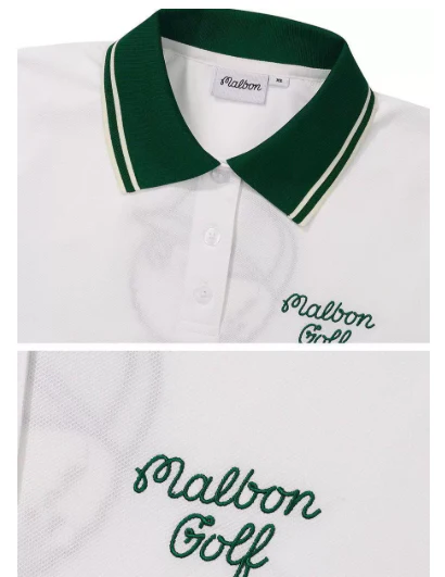 Malbon Women Golf Polo Shirt Casual Sports Collar Tee White collar and logo detail