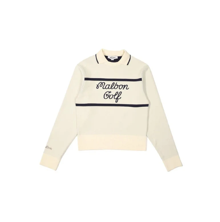 Malbon Women's Knit Golf Sweater Polo Apricot knit golf sweater polo front view