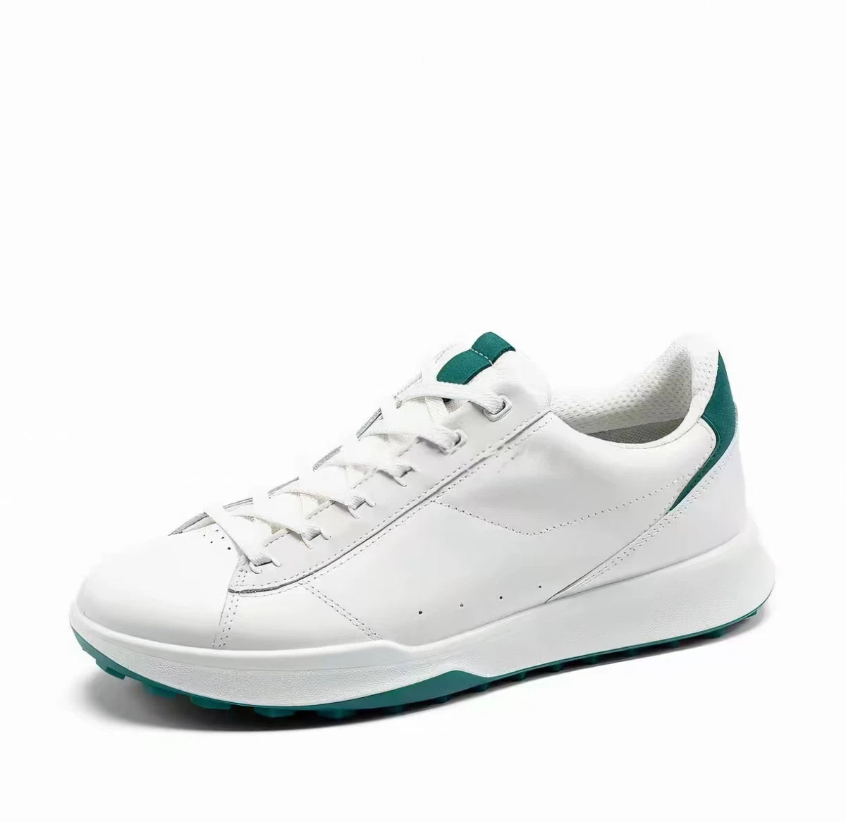 men’s hybrid lace-up golf shoes in White & Green, side profile