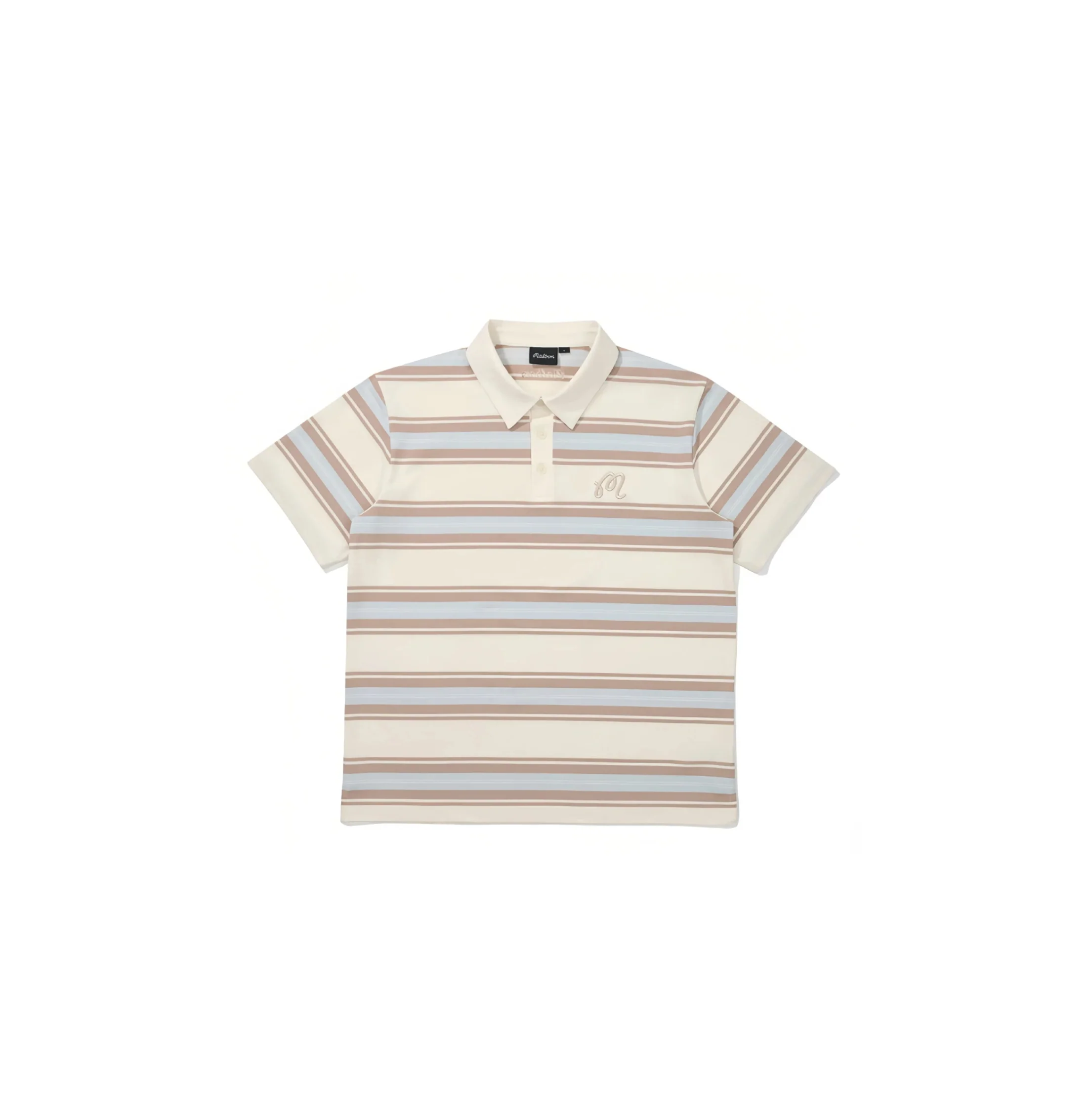 Malbon Golf Striped Polo Shirt Men Women Casual Sport Tee Beige front view