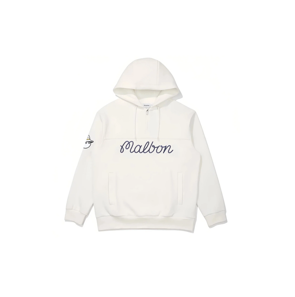 Malbon Men Golf Hoodie Half Zip Casual Sport Jacket White front view