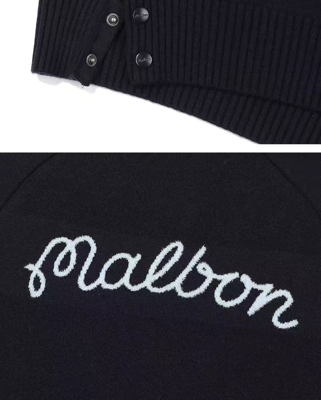 Malbon Women's Slim Fit Knit Long Sleeve Top Black knit golf long sleeve front view