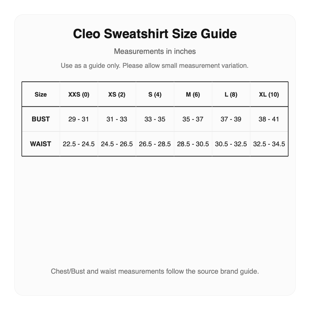 Malbon Cleo Sweatshirt size guide