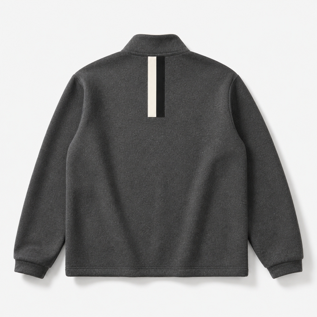 Malbon grey quarter zip golf pullover back view with collar stripe